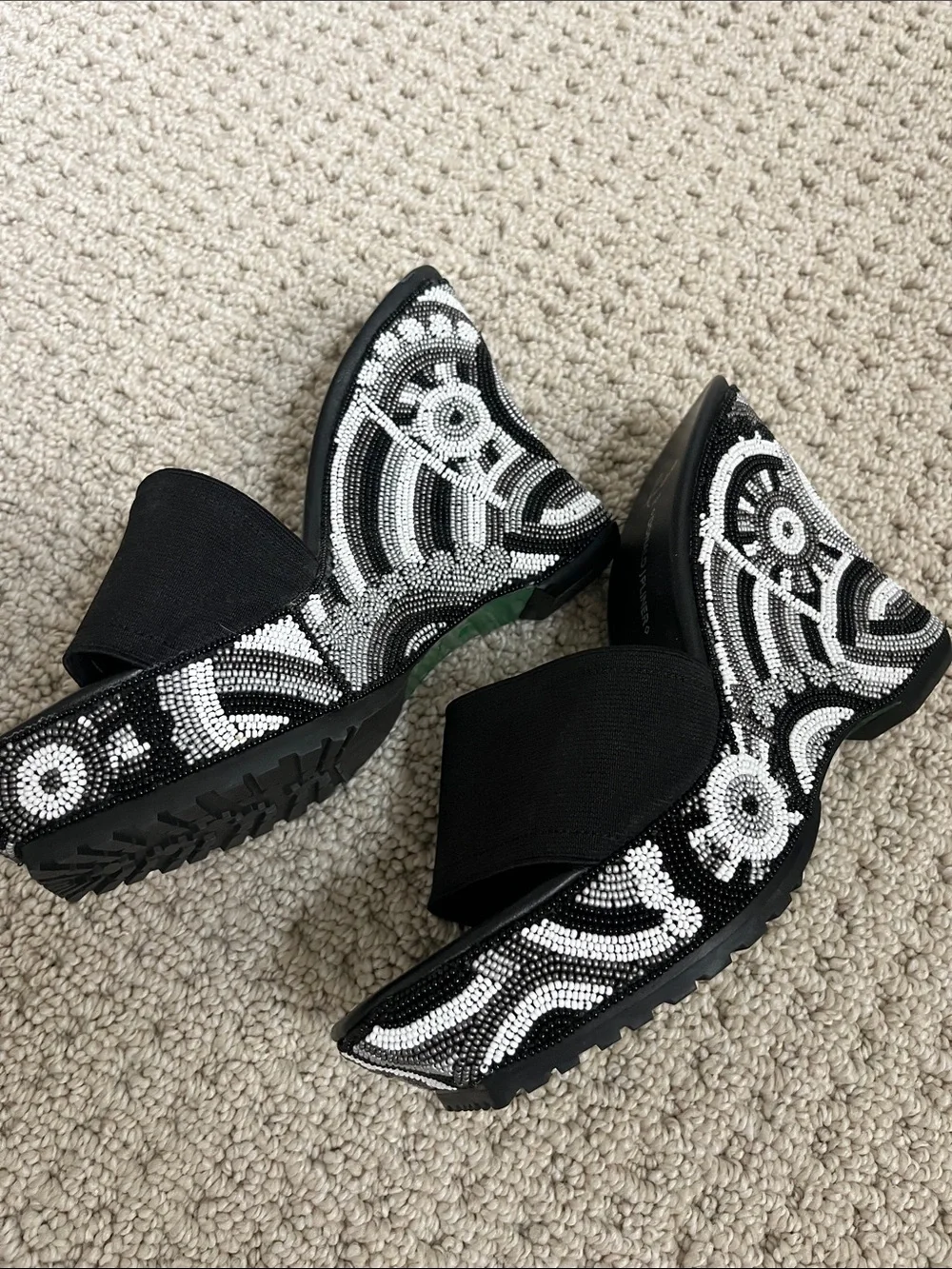 Donald J. Pliner Black Beaded Embellished Wedge Sandals